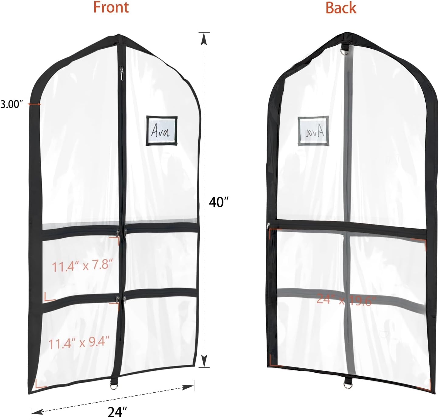 Univivi Bolsas para disfraces de baile de PVC negro transparente de 40 pulgadas para competiciones de baile, con 4 bolsillos medianos transparentes