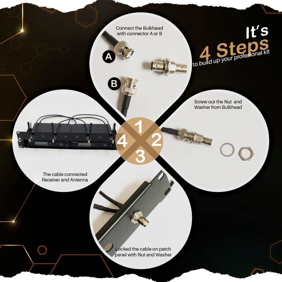 Cable de extensión de antena coaxial de micrófono inalámbrico RS Conector BNC (4 unidades)