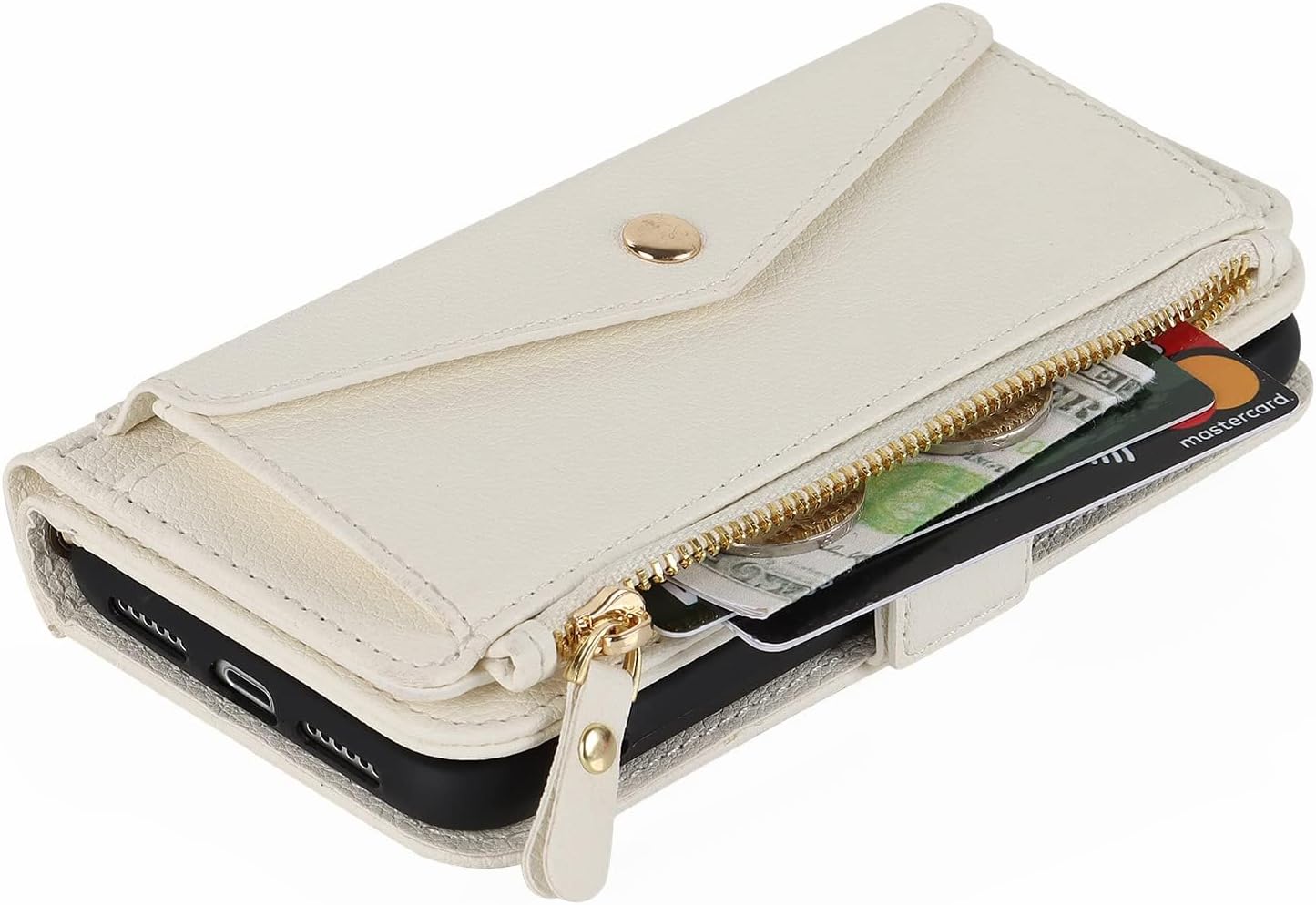 Funda tipo cartera para iPhone 12 Pro Max con tarjetero con cremallera para mujer, iPhone 12 Pro Max, fundas para teléfono, ranuras cruzadas con