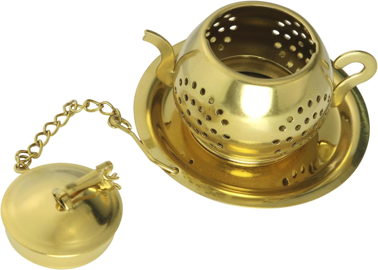 Infusor de té de acero inoxidable, filtro de té dorado para coladores de té sueltos, bola de té, bolsa de té reutilizable más empinada, bonita tetera