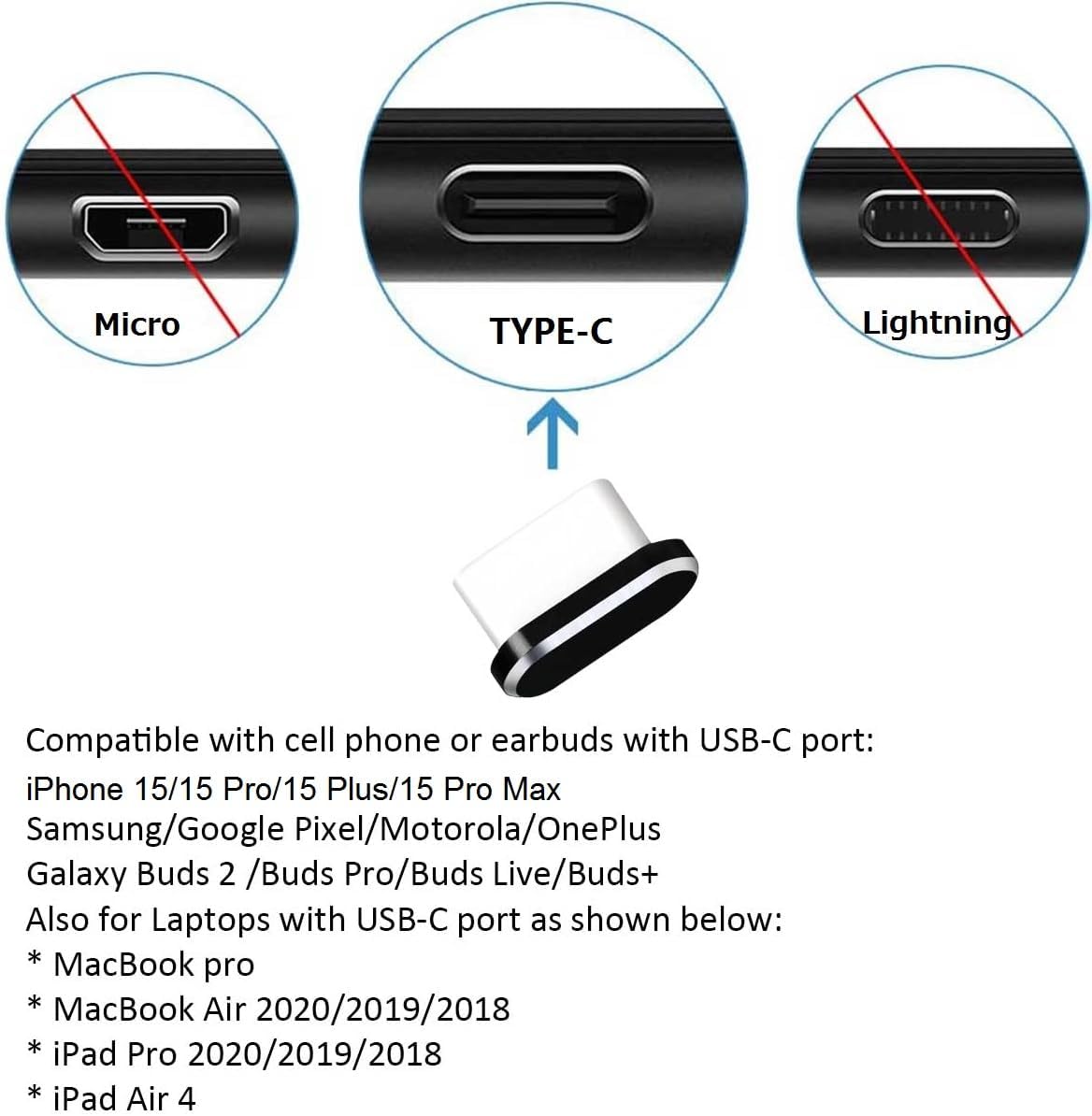 Paquete de 4 tapones USB C para puerto de carga tipo C, color negro, compatible con iPhone 15 Pro Max Plus Samsung S24 S23 S22 S20 Ultra Plus,