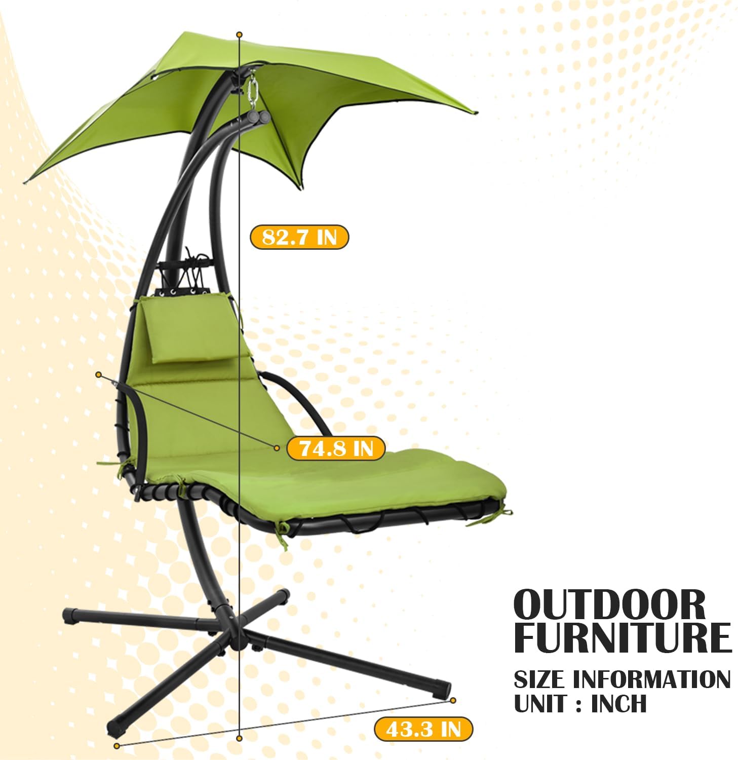 PayLessHere Silla hamaca con almohada integrada y silla de columpio extraíble para patio, toldo hamaca soporte de arco para porche de aire para
