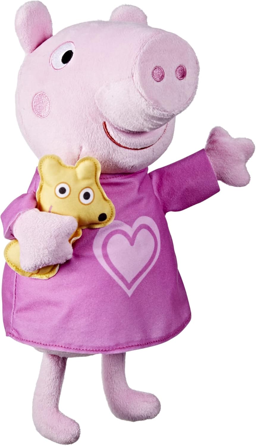 Peppa Pig Peppa’s Bedtime Lullabies – Muñeca de peluche con accesorio de oso de peluche, 3 canciones, 3 frases, a partir de 3 años