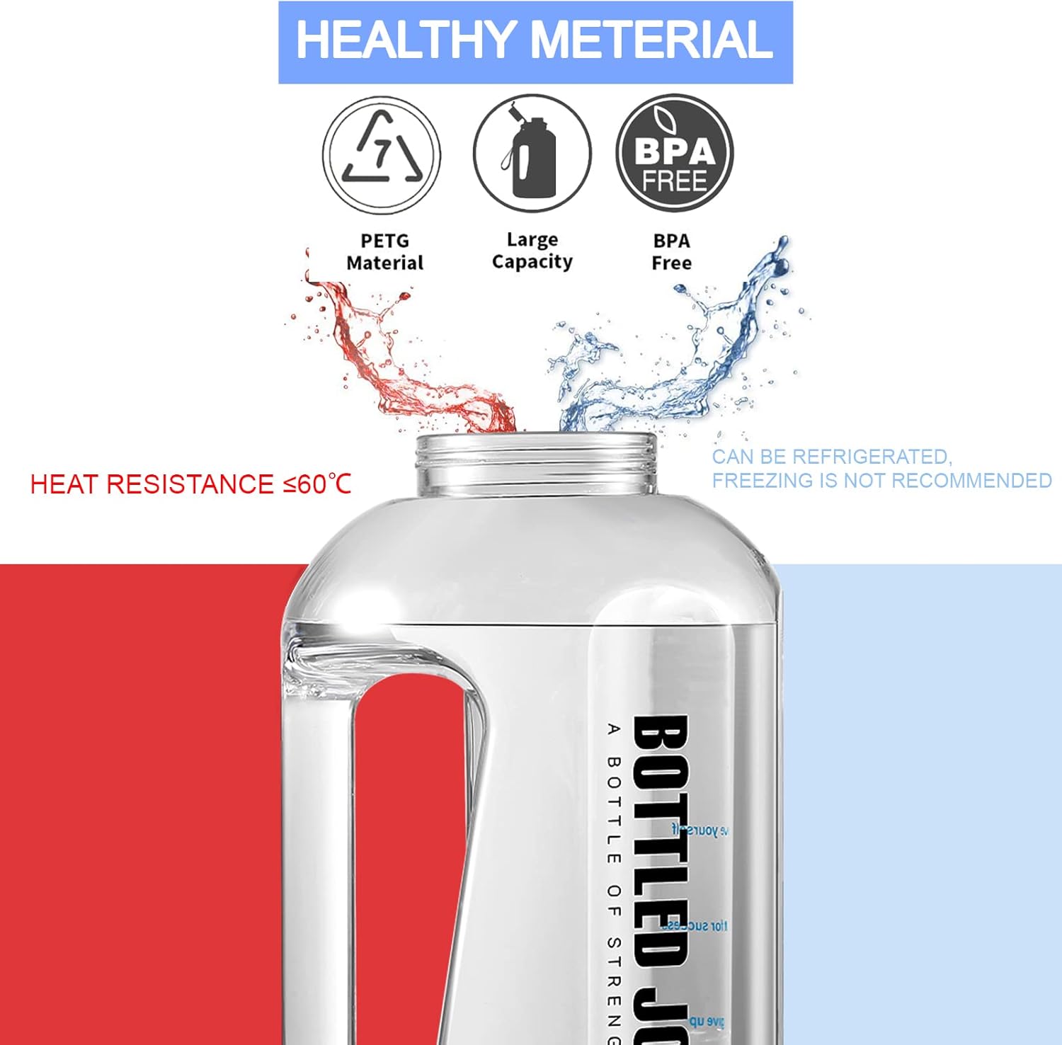 Botella de agua con marcas de tiempo, botella de agua deportiva de 1 galón con asa a prueba de fugas, reutilizable y sin BPA, tapa abatible con