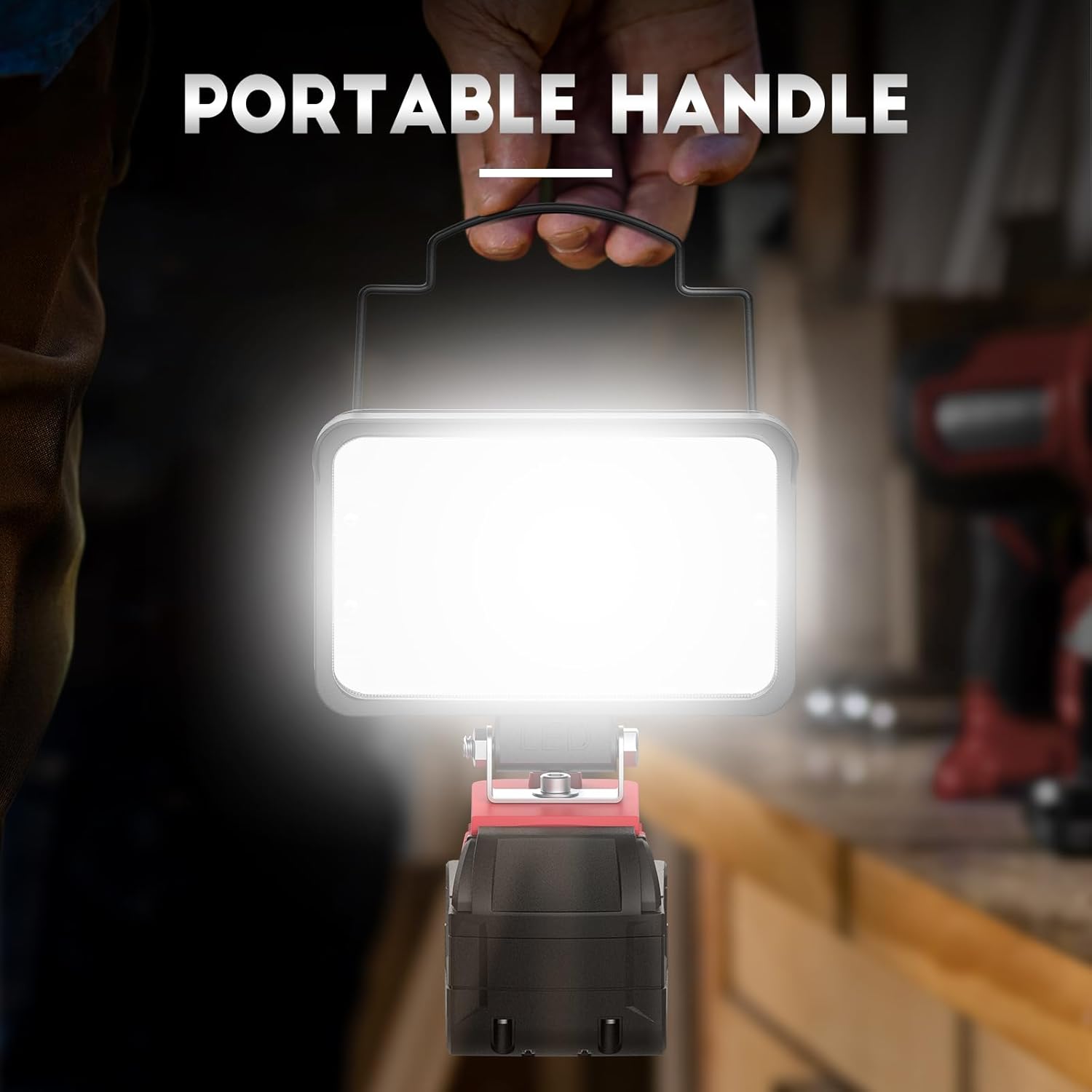 Ecarke Luz de trabajo LED portátil para batería Milwaukee m18 de 18 V, luz de inundación LED de 4800 lúmenes de brillo con puerto de carga USB y