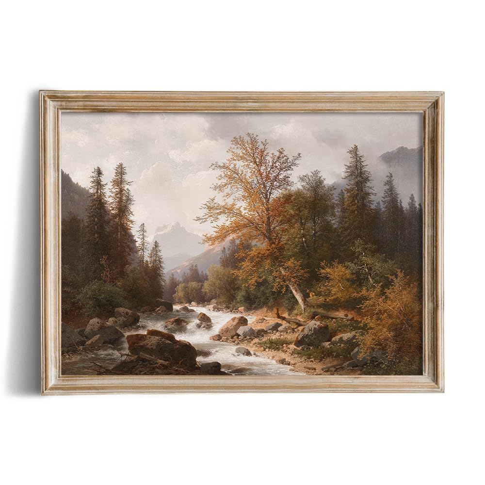 Rustic Farmhouse Wall Art Decor – 11×14″ – Fall Autumn Lake Nature River – Boho Art Deco Landscape Picture for Bathroom – French Country Kitchen