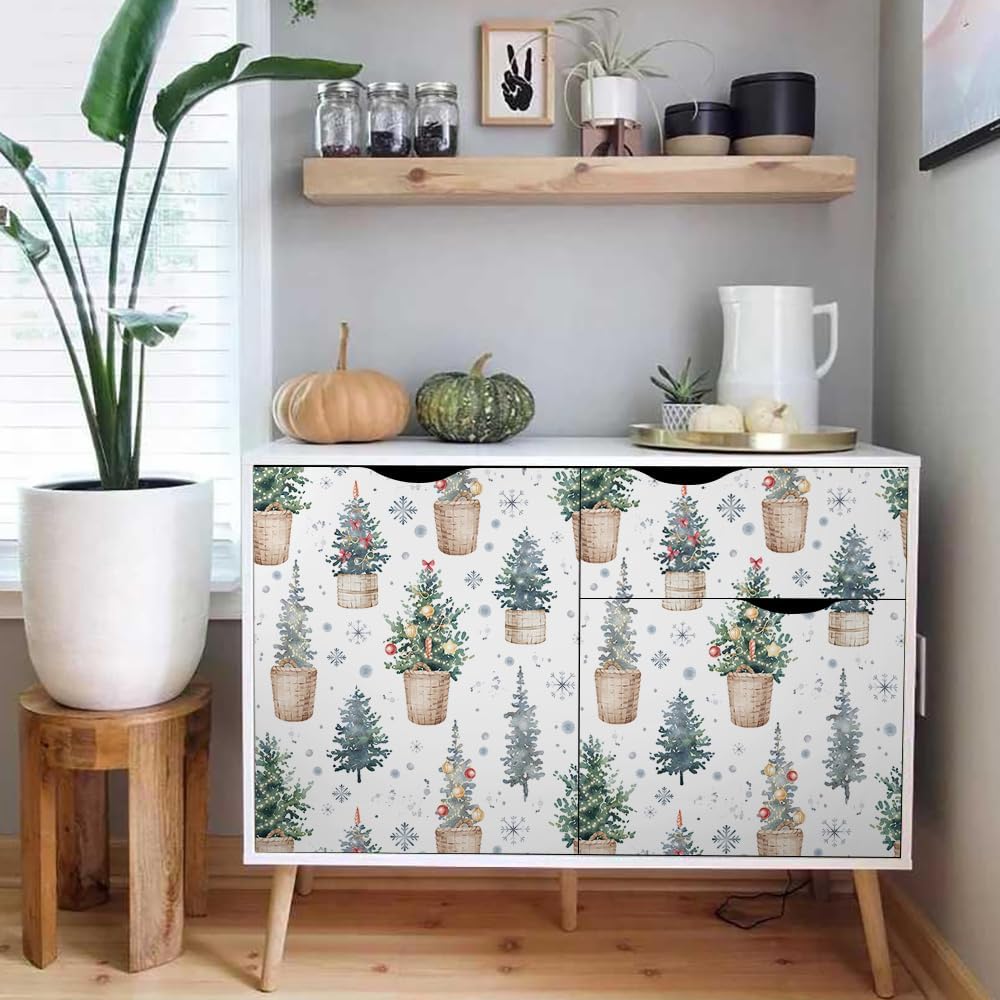 Macetas de árboles de Navidad de 18 x 236 pulgadas, papel tapiz autoadhesivo para despegar y pegar, papel de contacto extraíble, papel de pared