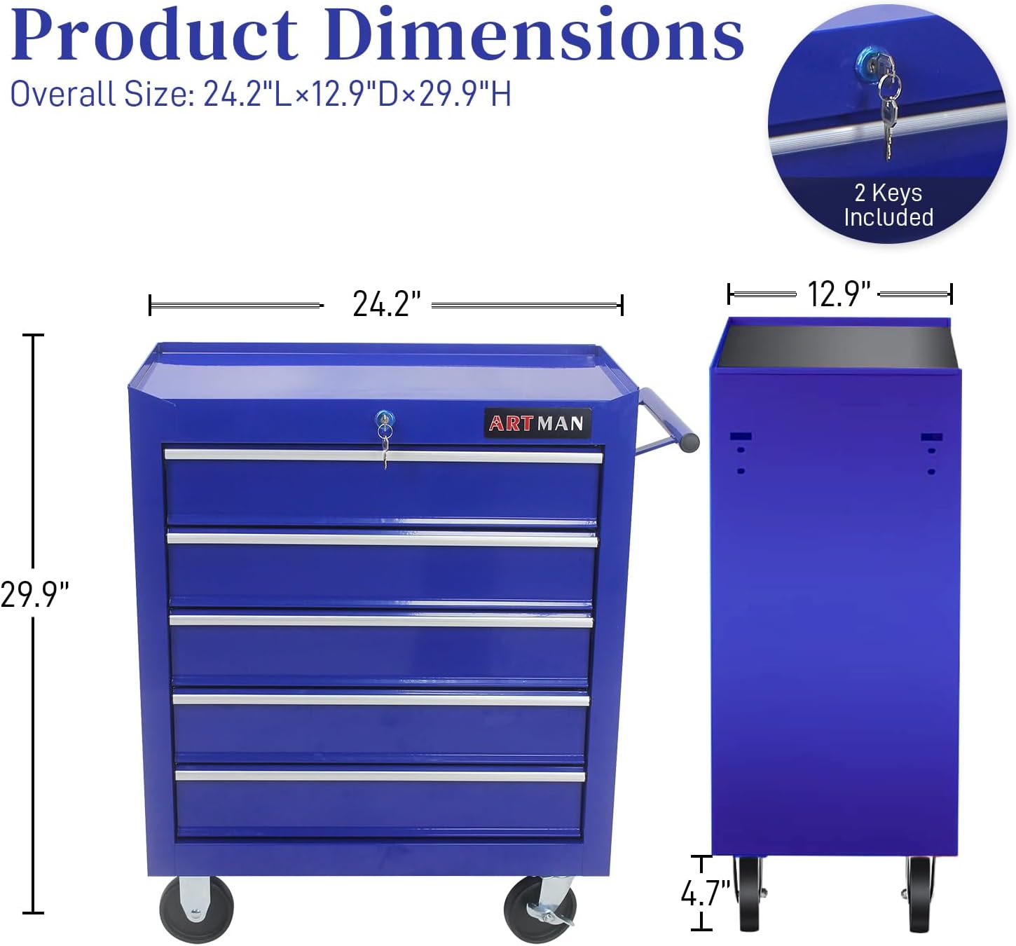 Caja de herramientas con ruedas de 5 cajones con ruedas, carrito de herramientas multifuncional, gabinete de almacenamiento de herramientas
