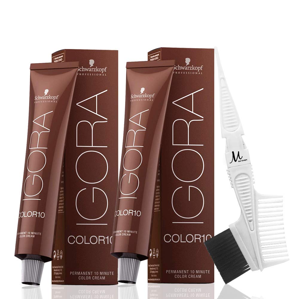 Igora Color 10 9-0 Rubio Extra Claro Permanente 10 Minutos Colores de Cabello y Peine M Hair Designs Tint (Paquete de 3 artículos)