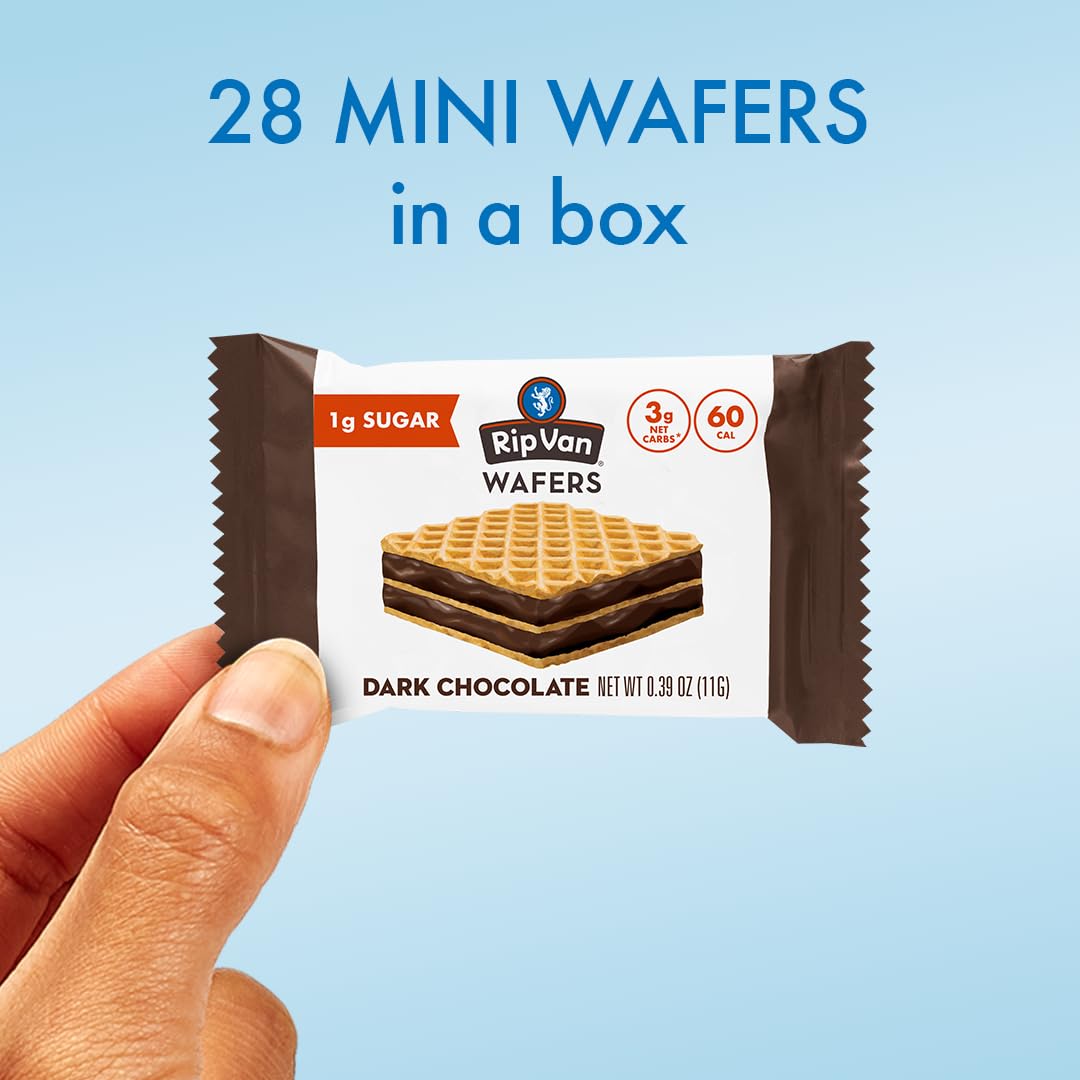 Rip Van – Mini galletas de oblea de chocolate oscuro, bocadillo saludable bajo en azúcar, 28 unidades