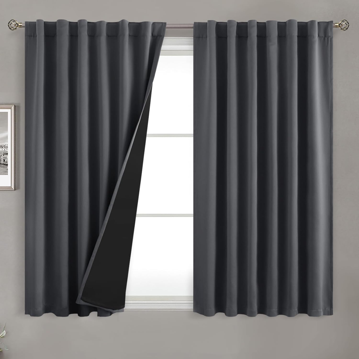 BGment Cortinas opacas 100% con aislamiento térmico para oscurecer la habitación, 54 pulgadas de largo para dormitorio, bolsillo para barra y