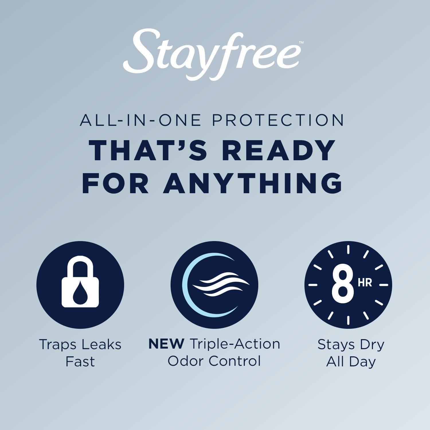 Stayfree Maxi Super Long Wingless – Almohadillas de protección y absorción fiables para mujeres, 48 unidades (paquete de 3)