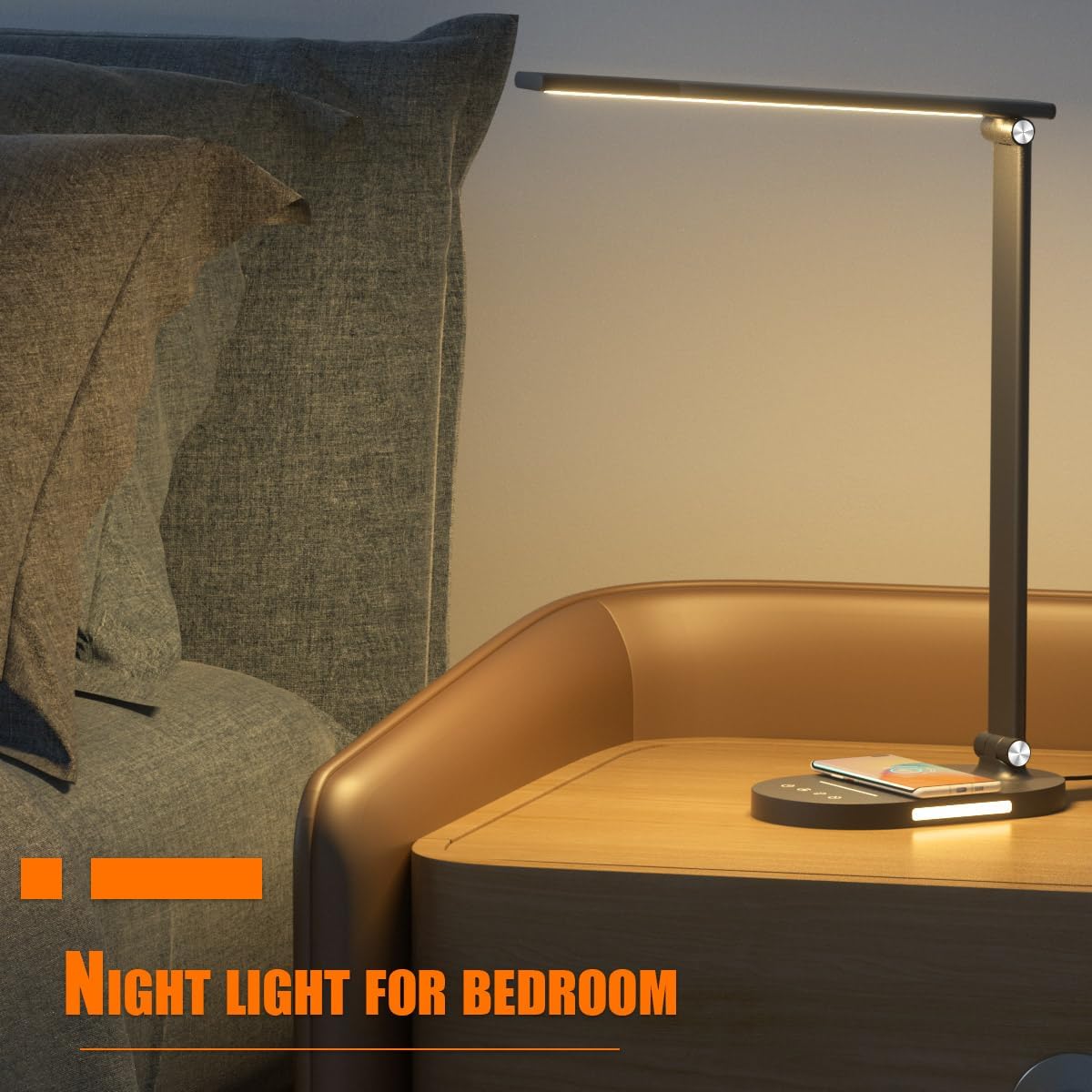 Lámparas de escritorio para oficina en casa, lámpara de escritorio de 52 LED con cargador inalámbrico, lámpara de mesa con control táctil, 5 modos