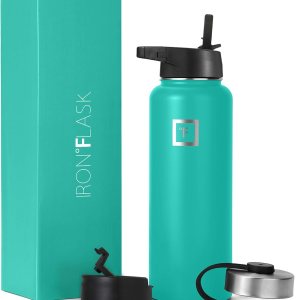 IRON FLASK Botella de agua deportiva Boca ancha con 3 tapas de popote Botellas de acero inoxidable para gimnasio y exteriores para hombres, IRON FLASK Botella de agua deportiva Boca ancha con 3 tapas de popote Botellas de acero inoxidable para gimnasio y exteriores para hombres,