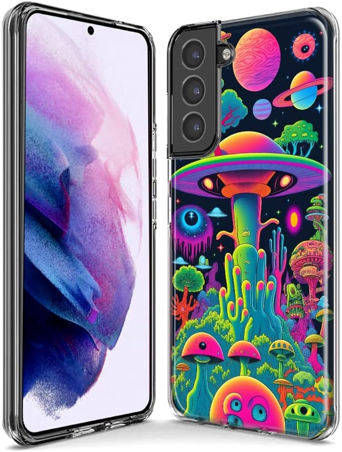 MUNDAZE – Case for Samsung Galaxy S10 Plus Slim Hybrid Shockproof Hard Shell Soft TPU Heavy Duty Protective Phone Cover – Trippy Neon Glow Rainbow –