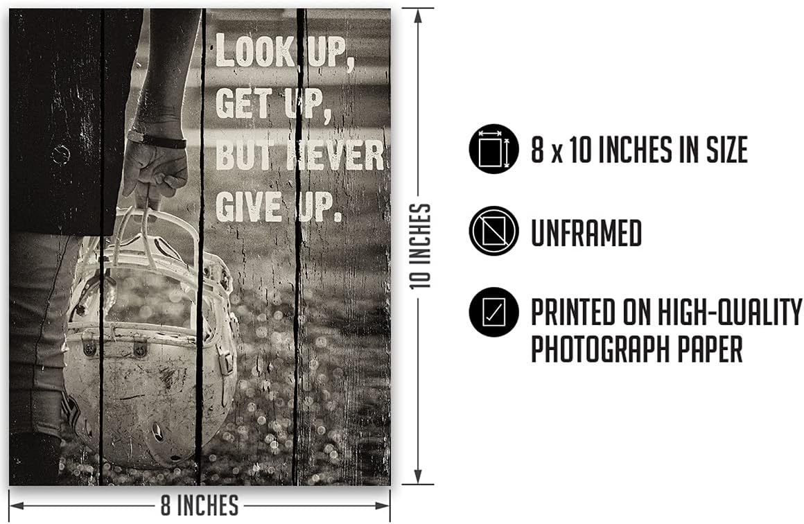 Look Up, Get Up, But Never Give Up – Impresión artística de pared de fútbol americano – ilustraciones sin marco impresas en papel fotográfico
