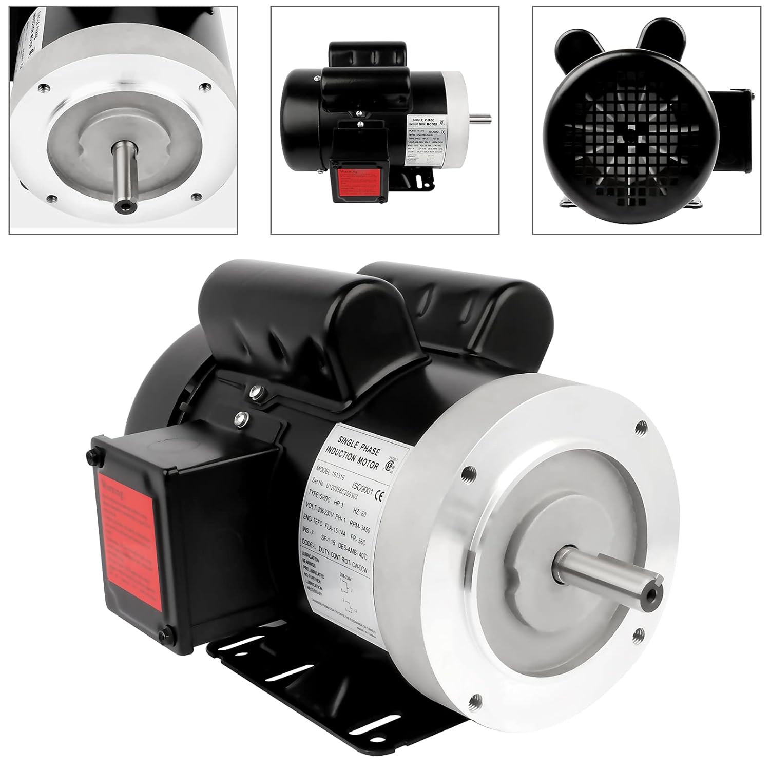 Motor eléctrico de 3HP Compresor 3450 RPM del motor eléctrico, monofásico 56C marco 208-230V 58″ eje 60Hz CWCCW TEFC