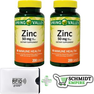 Spring Valley – Cápsulas de suplemento dietético de apoyo inmunológico de zinc, 50 mg, 200 unidades + adhesivo Schmidt Empire (2) Spring Valley – Cápsulas de suplemento dietético de apoyo inmunológico de zinc, 50 mg, 200 unidades + adhesivo Schmidt Empire (2)