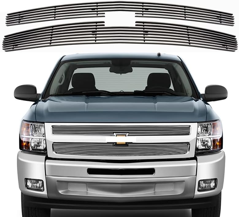 Inserto de rejilla cromada para Chevy Silverado 1500 2007-2013 Front Billet Grill Inserts Cover Guard Replament 2pcs Aluminio 08 09 10 11 12