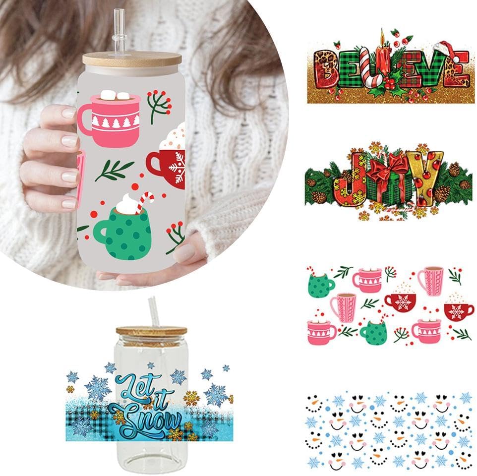 Adhesivo de transferencia UV DTF, decoraciones de Navidad, adhesivo de transferencia UV DTF, calcomanías de envoltura de taza UV DTF, calcomanías