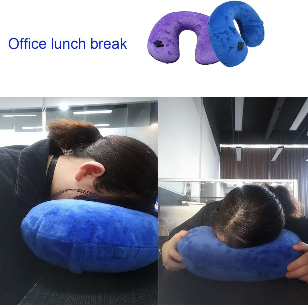 Paquete de 2 almohadas inflables ultraligeras para el cuello de viaje, almohada de cuello compacta de viaje en forma de U, soporte para el cuello