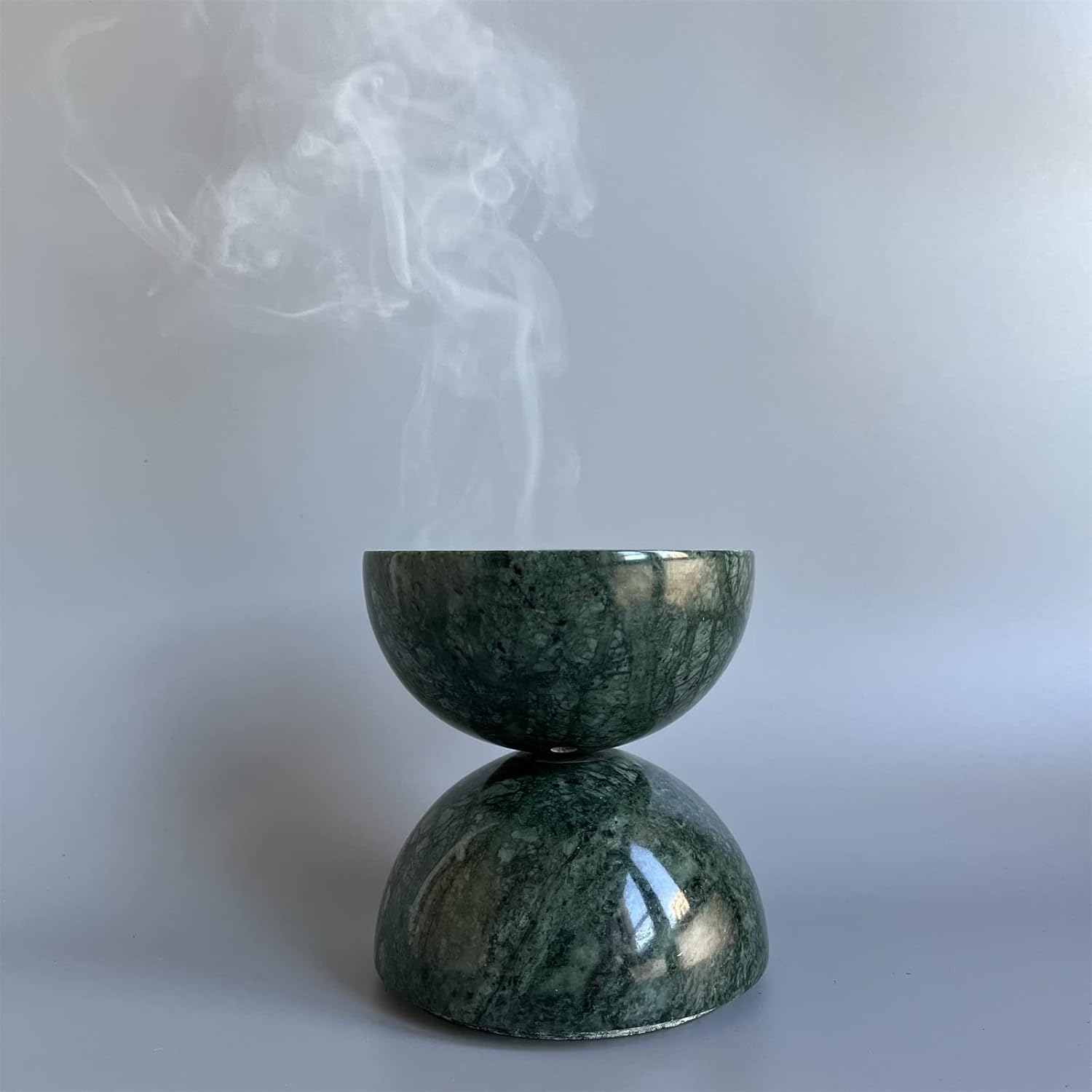 9 agujeros hecho a mano de mármol natural redondo quemador de incienso soporte para meditación, decoración habitacióncocinacafetería (verde indio)