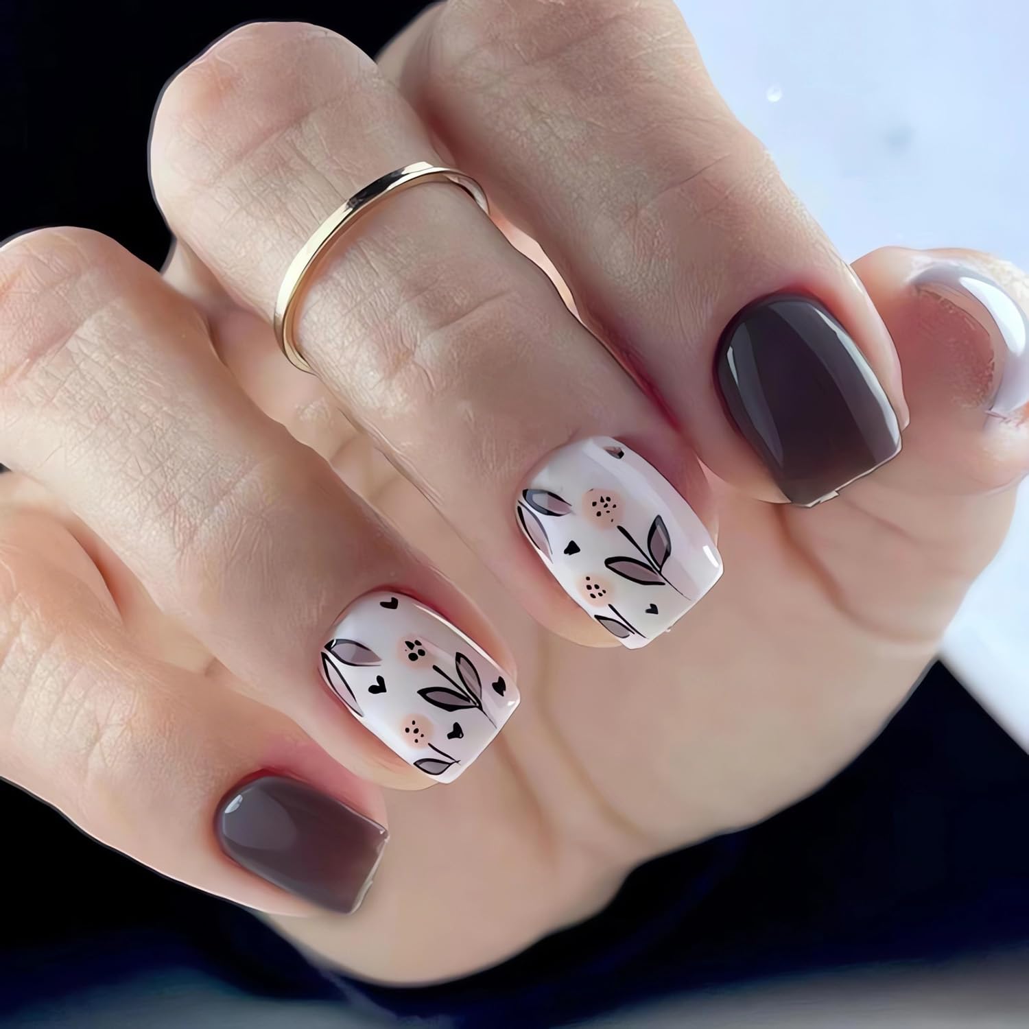 Uñas postizas a presión de otoño, uñas postizas cortas de color sólido, uñas cuadradas con pegamento, uñas artificiales de cobertura completa, uñas