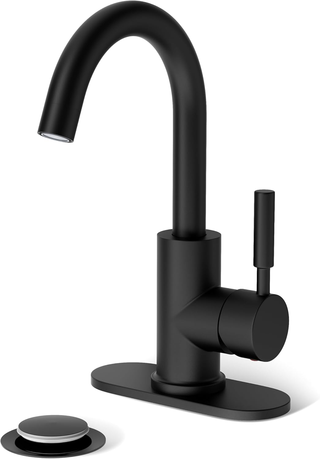 Phiestina WE08E-MB – Grifo de acero inoxidable de arco alto de un solo orificio negro mate para fregadero de precocinafregadero de barfregadero de