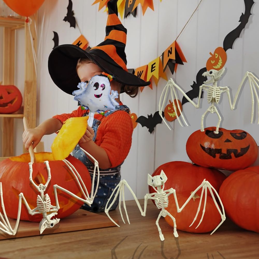 Esqueleto de animal de Halloween, horrible esqueleto de murciélago de simulación, mordazas móviles de hueso de murciélago vívidos para decoración de