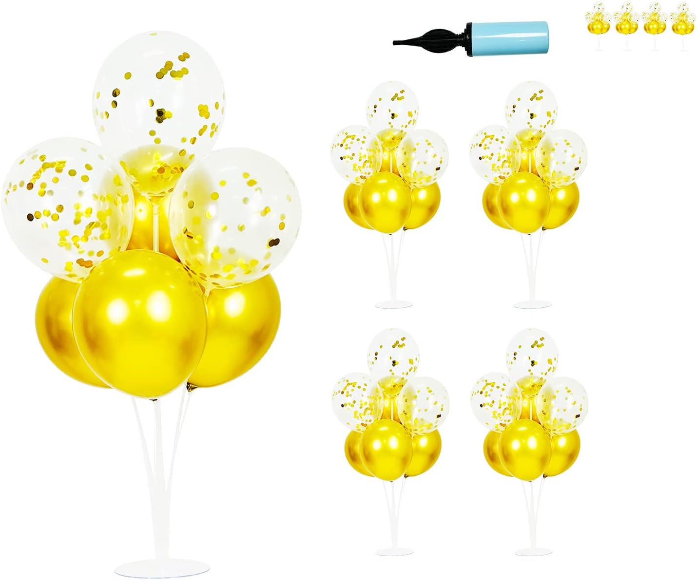 LANGXUN Juego de 4 soportes para globos de mesa de 28 pulgadas con globos dorados para decoraciones de fiesta de cumpleaños y decoraciones de boda,