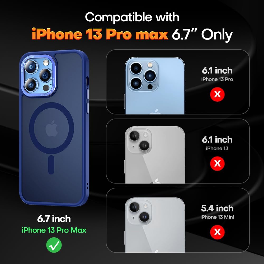 KISEN Funda magnética compatible con MagSafe Slim translúcida mate para iPhone 13 Pro Max de 6.7 pulgadas, color azul marino