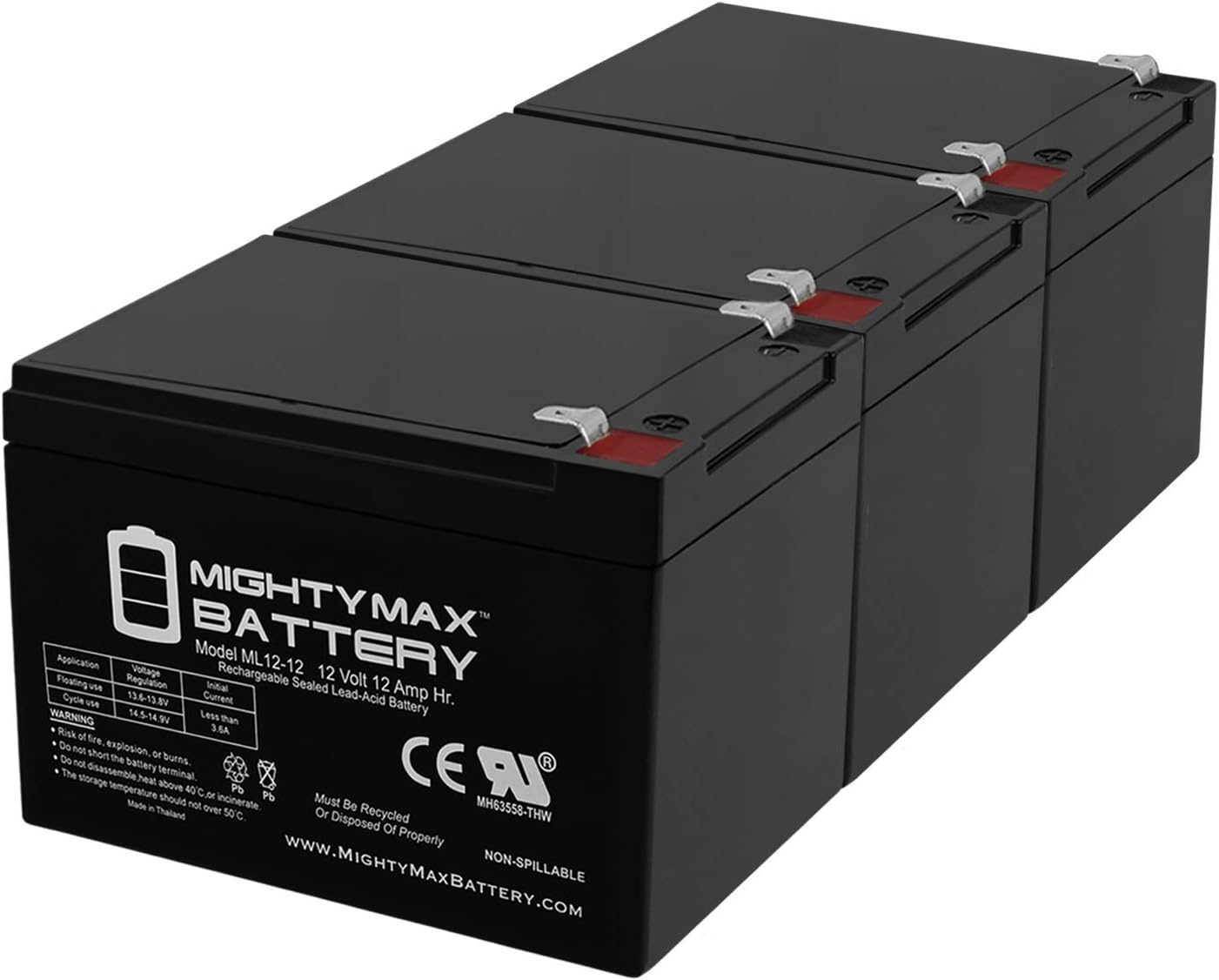 Mighty Max Battery Batería de repuesto de 12V 12AH para Bearcat HP0237 Peg Perego – 3 unidades