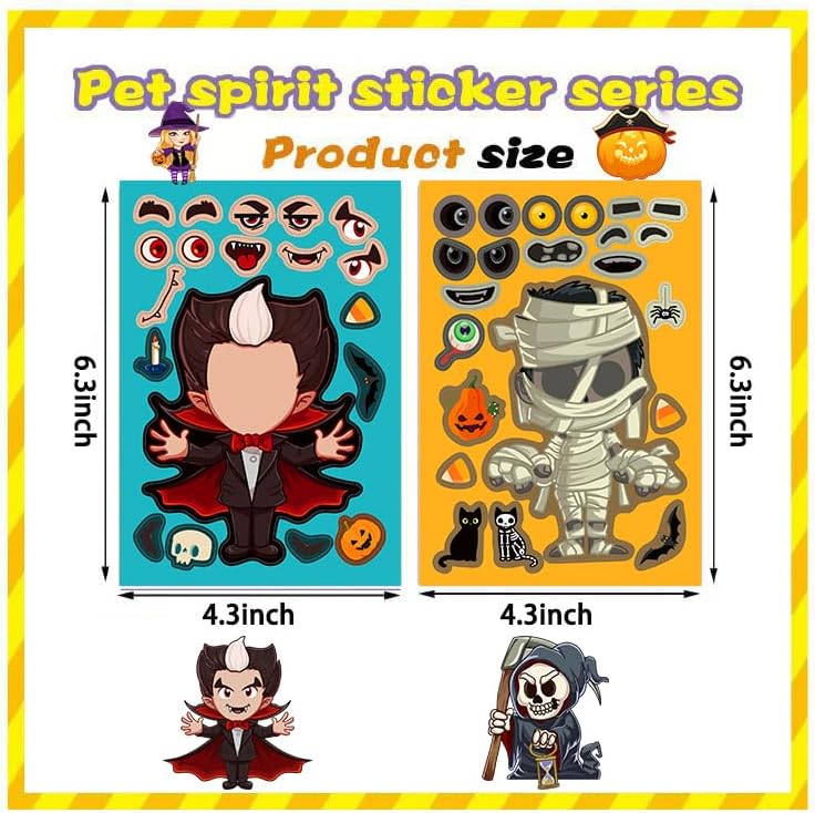 24 calcomanías de Halloween Make A Face para niños, fiesta de Halloween, juego de bricolaje, calcomanías para hacer tu propia calabaza, bruja,