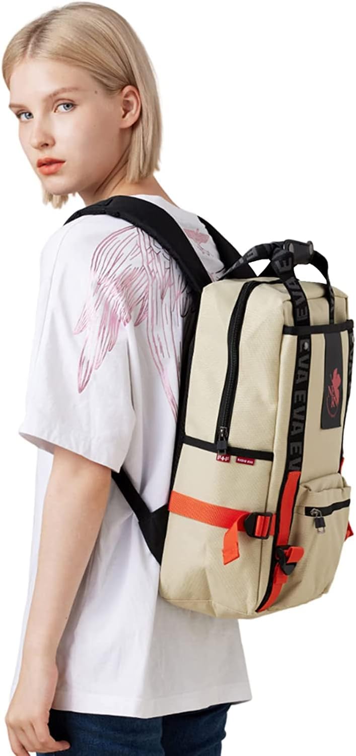 FIREFIRST Evangelion – Mochila para hombre y mujer, mochila para laptop de 15.6 pulgadas, mochila de viaje y ocio, Beige, Saco Ruck con etiqueta de