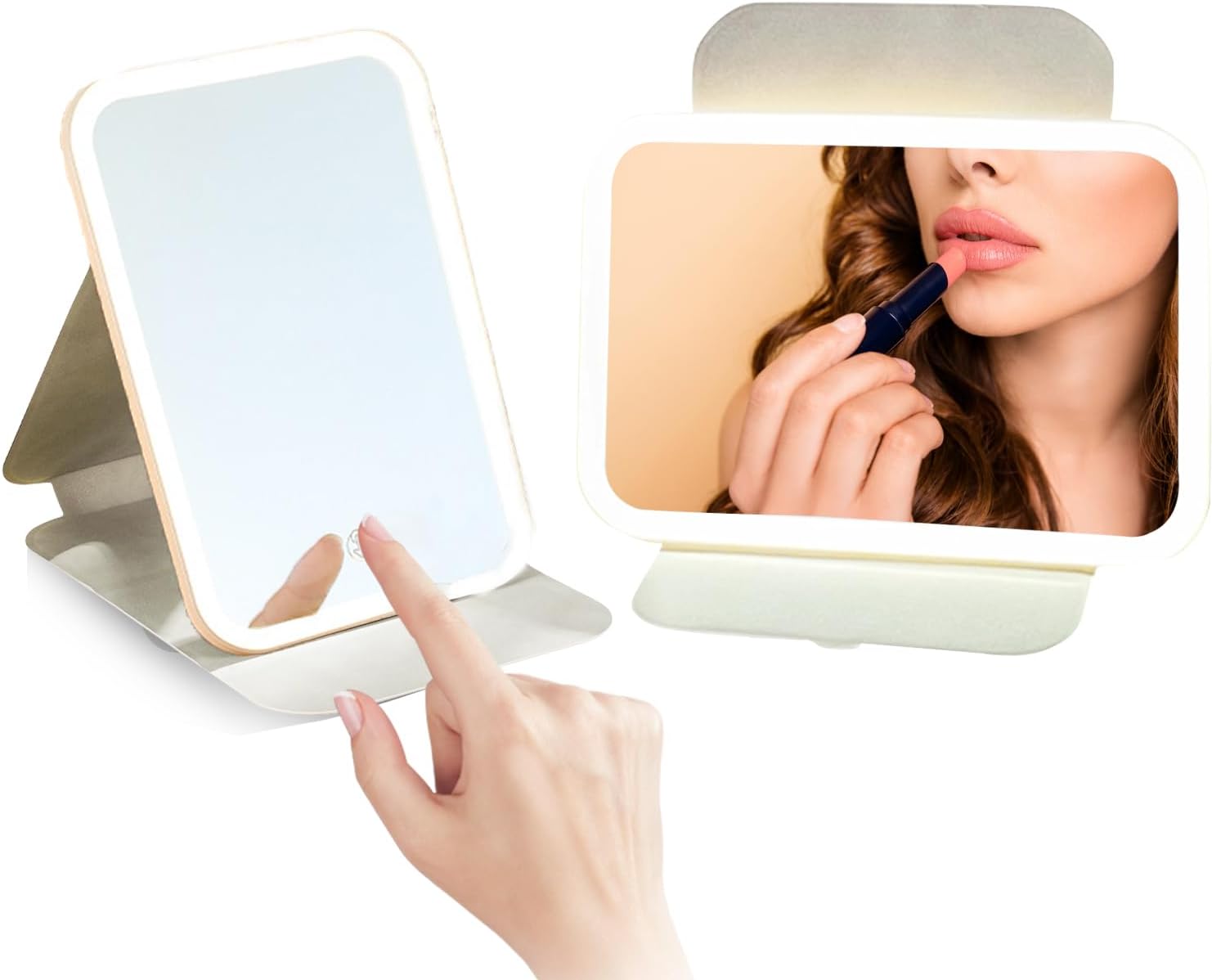 GcSige Espejo de tocador de viaje recargable con luces, espejo de belleza de maquillaje iluminado portátil, 3 modos de iluminación de color,