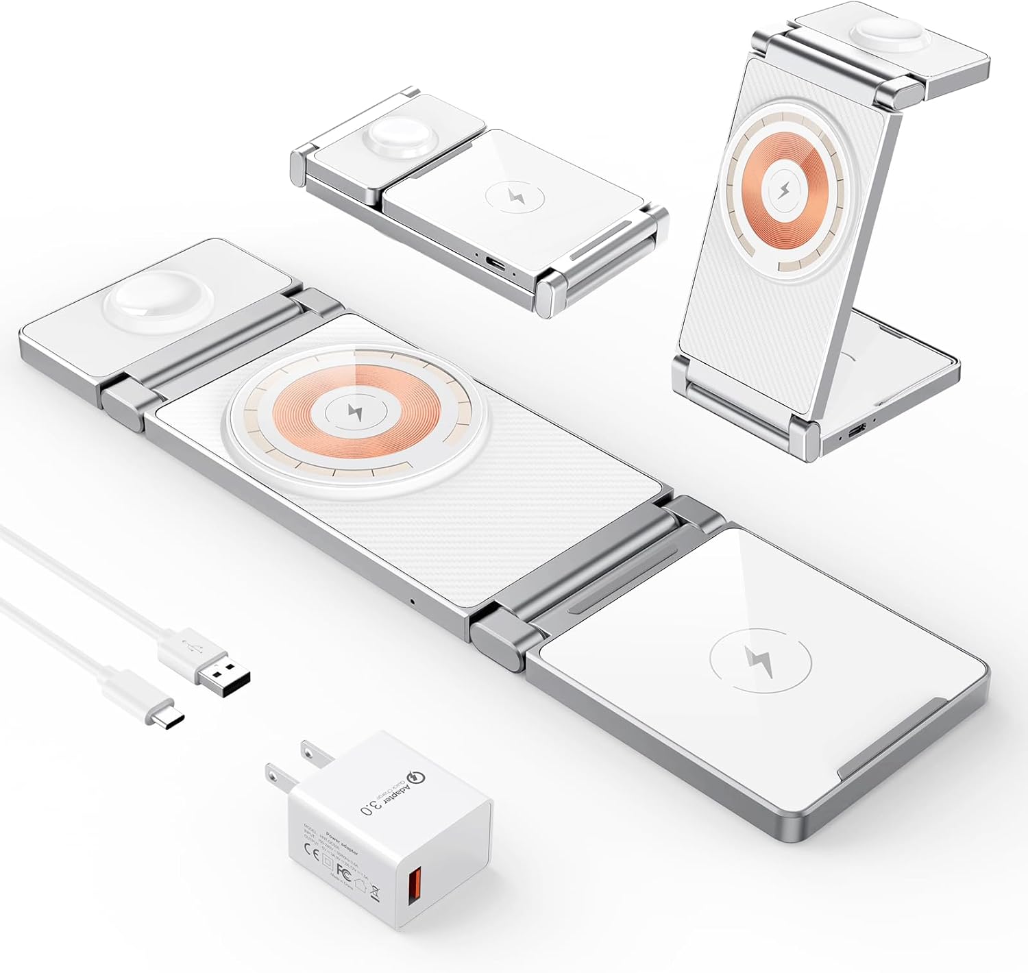 Hohosb – Estación de carga magnética, 3 en 1, plegable, de aleación de zinc, cargador inalámbrico compatible con cargador Magsafe para iPhone