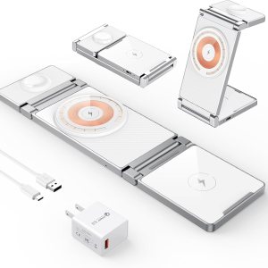 Hohosb – Estación de carga magnética, 3 en 1, plegable, de aleación de zinc, cargador inalámbrico compatible con cargador Magsafe para iPhone Hohosb – Estación de carga magnética, 3 en 1, plegable, de aleación de zinc, cargador inalámbrico compatible con cargador Magsafe para iPhone