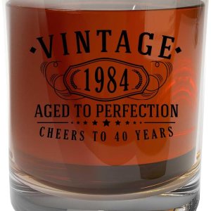 Cristal de whisky negro estampado vintage de 1984 de 11 onzas  Regalo de feliz cumpleaños 40 para hombres, saludos a 40 años, decoración de 40 Cristal de whisky negro estampado vintage de 1984 de 11 onzas  Regalo de feliz cumpleaños 40 para hombres, saludos a 40 años, decoración de 40