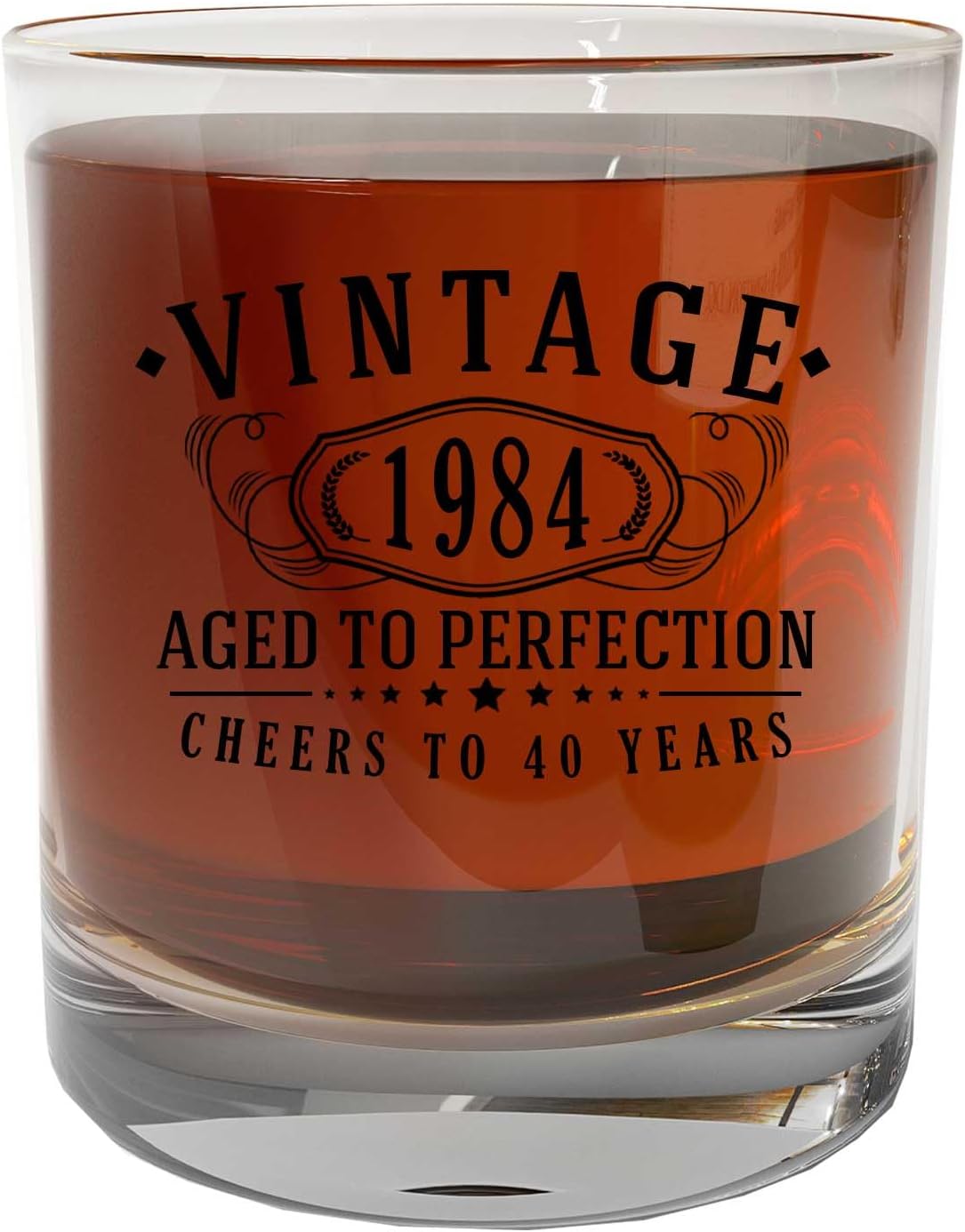 Cristal de whisky negro estampado vintage de 1984 de 11 onzas  Regalo de feliz cumpleaños 40 para hombres, saludos a 40 años, decoración de 40