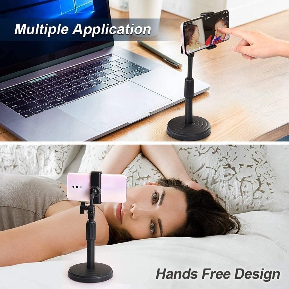 Soporte de teléfono para teléfono celular ajustable en ángulo de altura para escritorio compatible con todos los teléfonos inteligentes (negro)