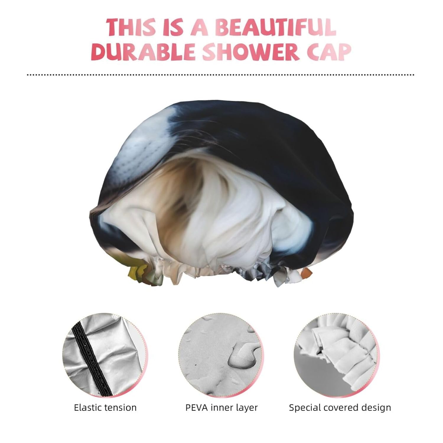 Cute Dog Print Shower Cap,Elastic And Reusable Bath Hair Hat For Long Hair,Large Waterproof Shower Bonnet,For Women Men Kids
