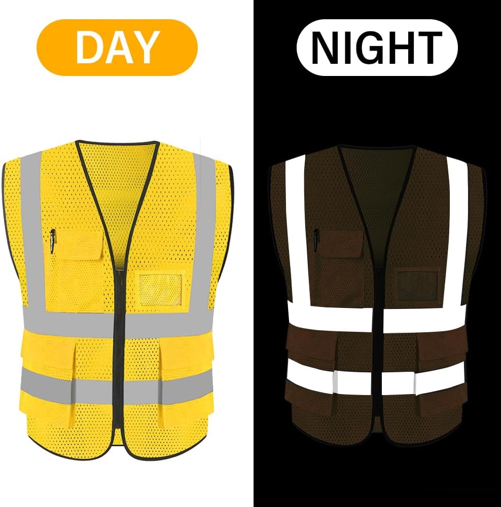 HYCOPROT High Visibility Mesh Safety Reflective Vest with Pockets and Zipper, Meets ANSIISEA Standards