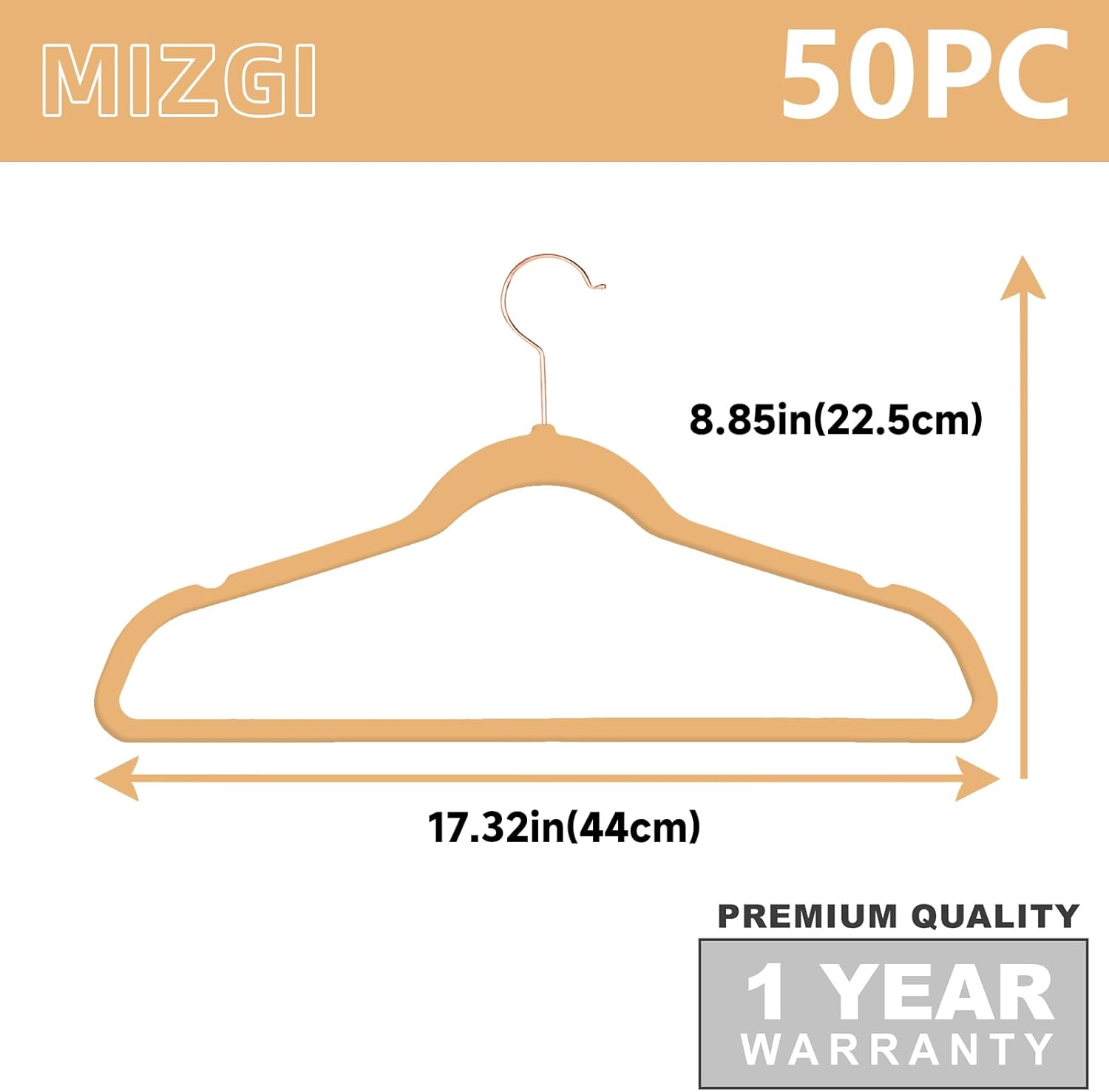 MIZGI – Ganchos de terciopelo, paquete de 50 unidades, ganchos de fieltro antideslizantes de alta resistencia para trajes y abrigos, color camello,