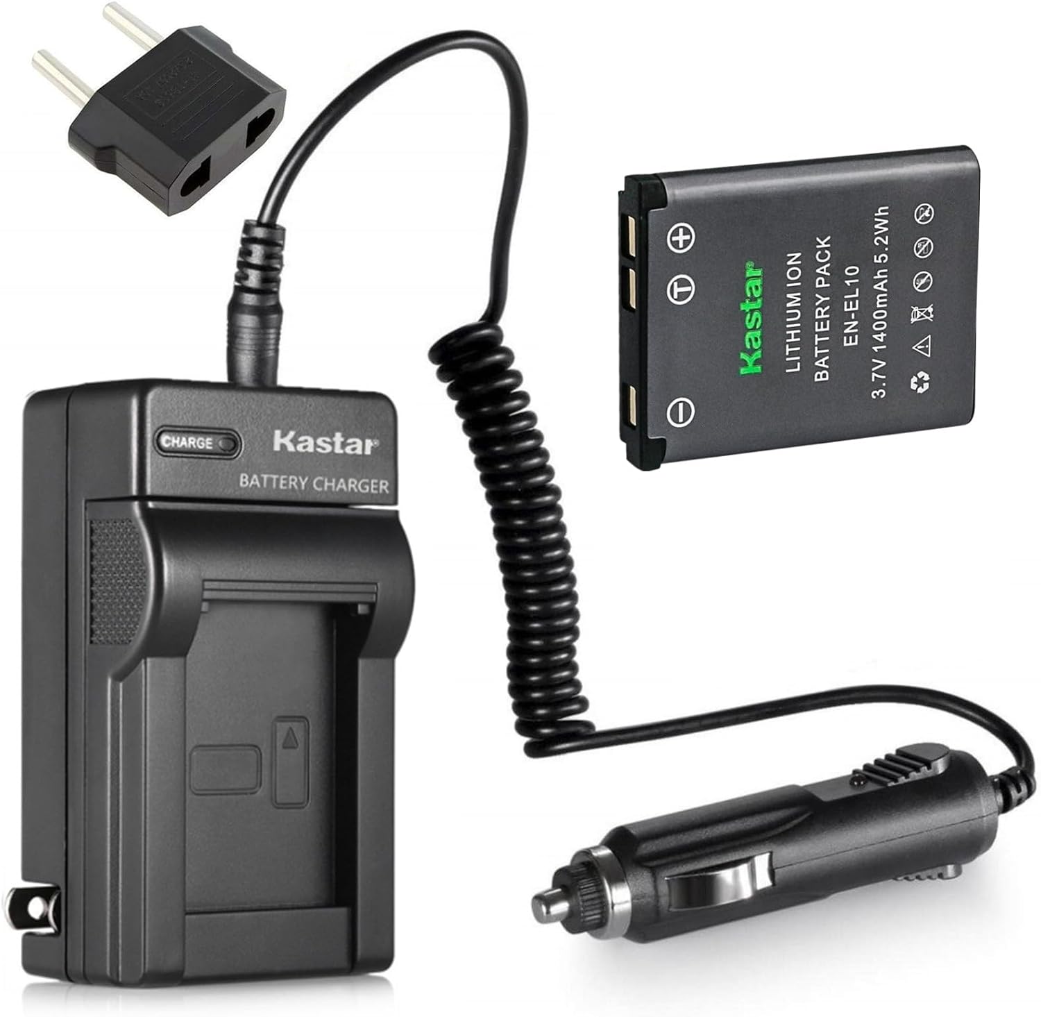 Kastar Batería & Cargador USB doble para Nikon EN-EL10, MH-63y Nikon Coolpix S60, S80, S200, S210, S220, S230, S500, S510, S520, S570, S600, S700,
