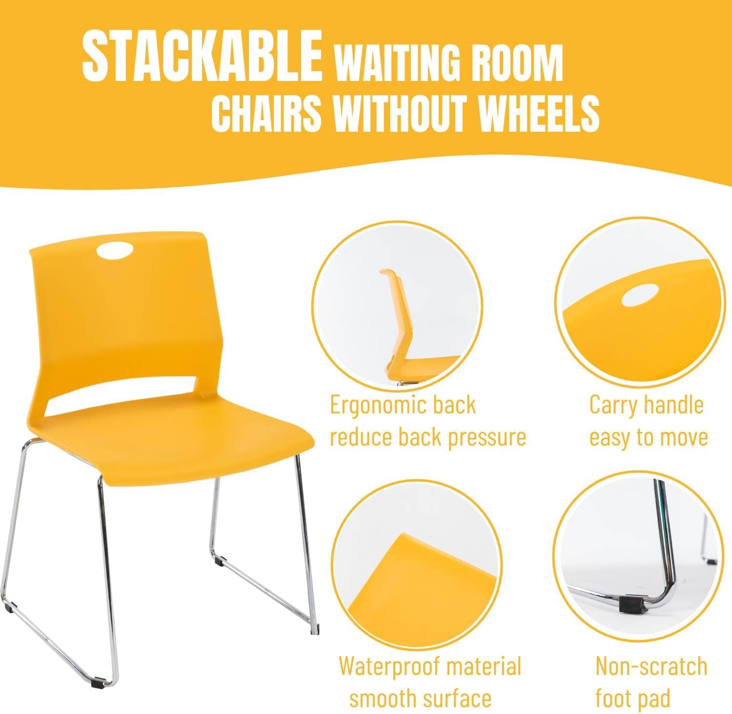 Whiterye Sillas de sala de espera, paquete de 4 sillas de plástico, sillas de invitados de oficina y sillas de recepción, sillas apilables para sala