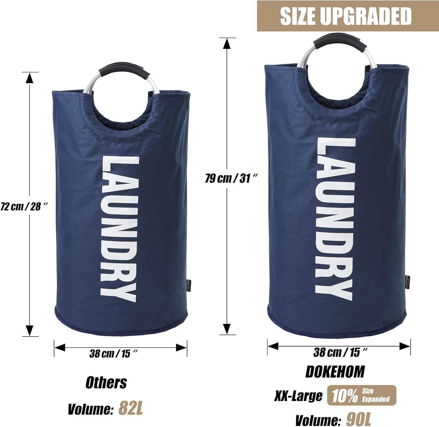 DOKEHOM – Canasta de lavandería grande de 90 litros, bolsa de lavandería plegable, canasta de ropa alta y autónoma, contenedor de lavado plegable