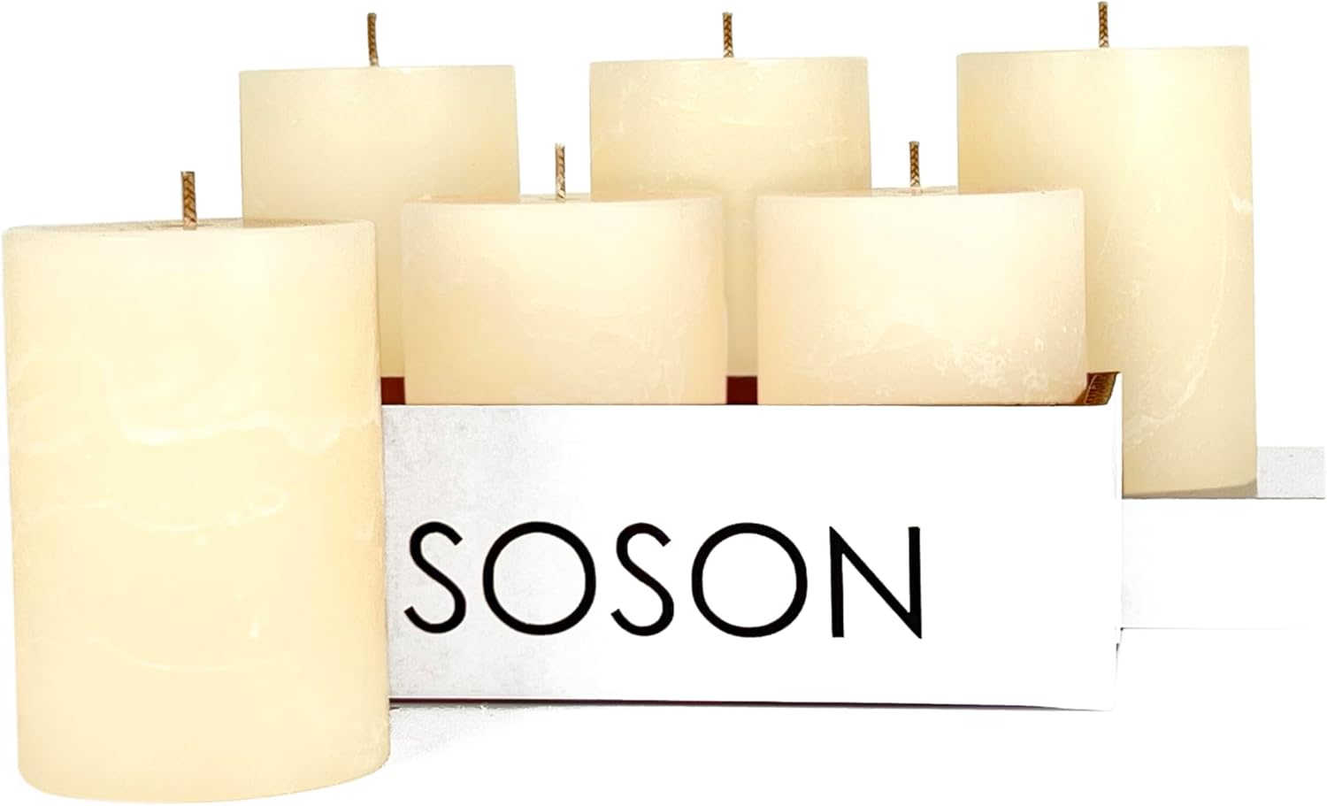 Simply Soson Juego de 6 velas rústicas de pilar de cáscara de huevo marfil sin perfume, pilares de 3 x 4 pulgadas, vela grande para portavelas, 60