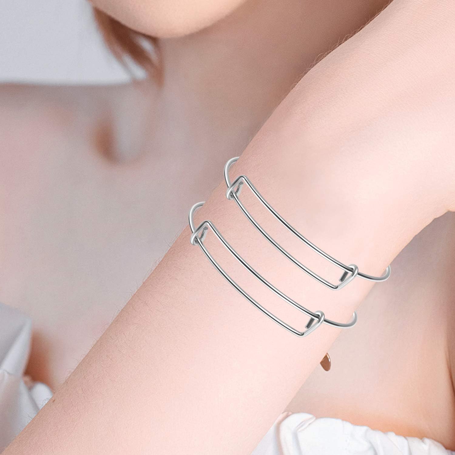 UPINS 100 pulseras expandibles en blanco, pulseras de alambre ajustables para hacer joyas de bricolaje (plata) (plateado)