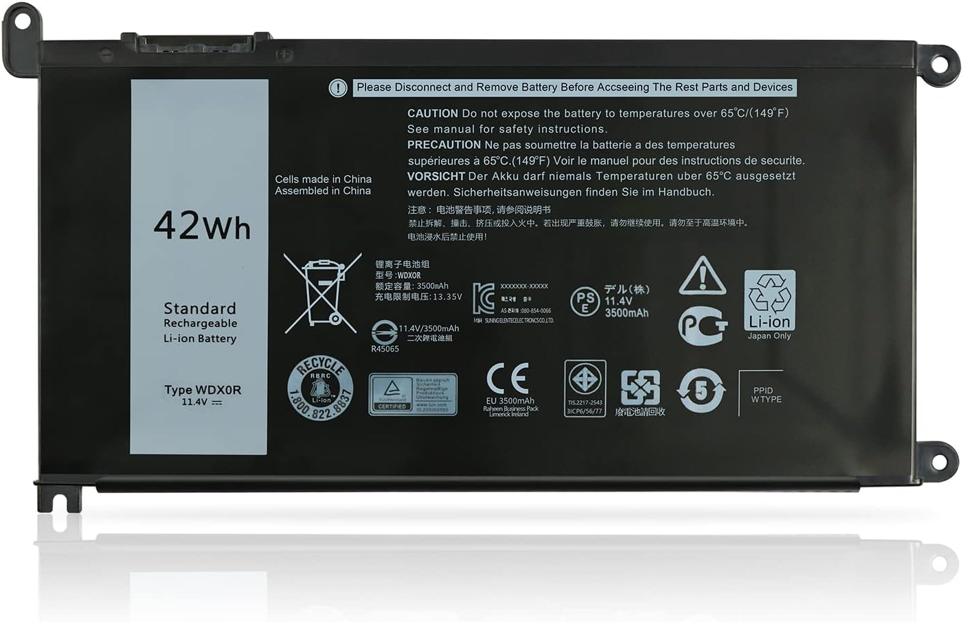 WDX0R 42Wh 11.4V – Batería para laptop Dell Inspiron 15 5000 7000 5378 7368 7378 5565 5567 5568 5578 7569 7579 5765 5767 3379 dell Inspiron 1 Serie
