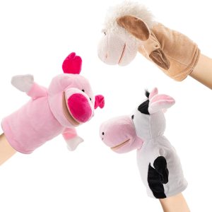 Paquete de 3 títeres de mano de animales para niños, selva, bosque, granja, zoológico, teatro de títeres, regalos de cumpleaños, niñas, niños, niños Paquete de 3 títeres de mano de animales para niños, selva, bosque, granja, zoológico, teatro de títeres, regalos de cumpleaños, niñas, niños, niños